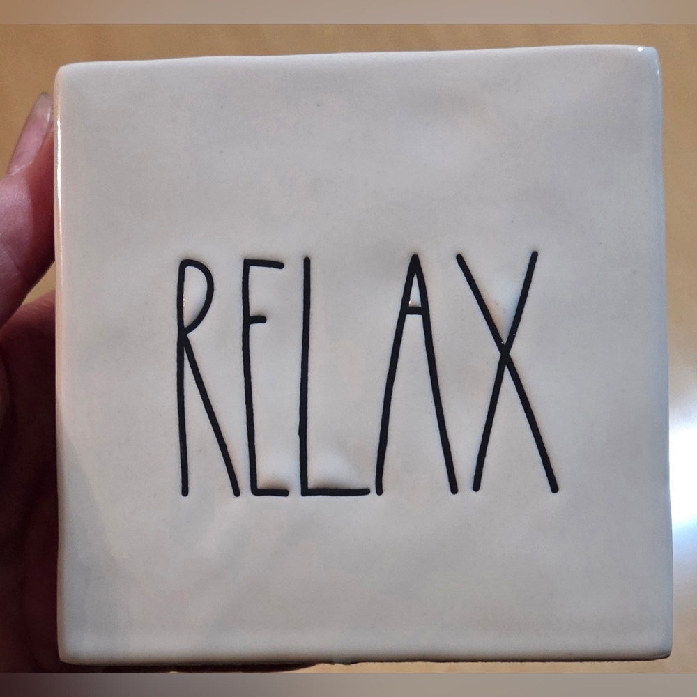 Rae Dunn Relax/Pause Inspirational Desk Plaque 4x4" Two Sided